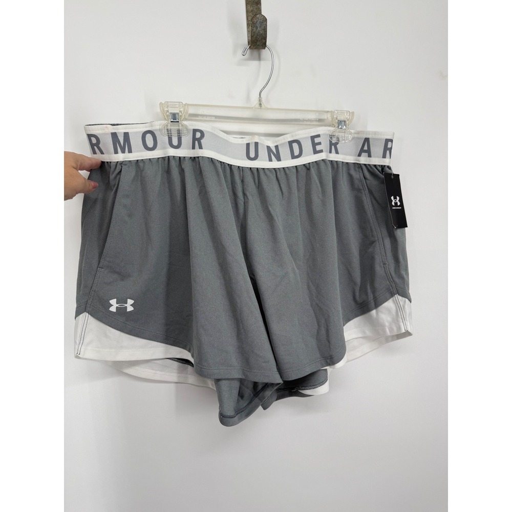 Under Armour Athletic Shorts Women 2X Gray HeatGear Loose Fit Pockets